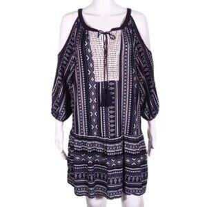 Ya Los Angeles BoHo Dress Size M Womens Cold Shoulder Blue White